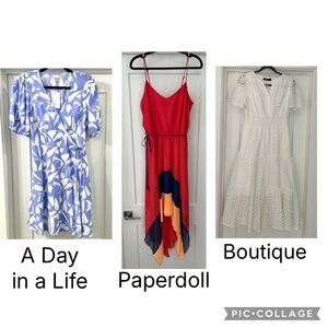 Sz S dress lot NWT A line wrap paper doll boho hippie red blue white maxi dress